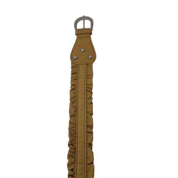 Vintage 80's Coldwater Creek Leather Belt M Mustard Tan Pleated Ruffle Cottageco - Picture 9 of 10